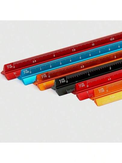 Aluminiumlegering Triangulär skala Elevritningslinjal Triangulär ritningslinjal Designteckning Dekoration Storleksskala, Skolmaterial, Tillbaka till skolan