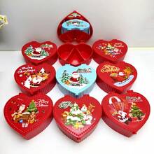 صندوق مجوهرات قلب أحمر بشكل قلب مصنوع من البلاستيك بنقوش عيد الميلاد، مناسب لتخزين وعرض المجوهرات، مناسب لتعبئة مستحضرات التجميل، صندوق هدايا عيد الميلاد.