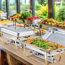 Chafing Dishes For Buffet 2 Pack, 8 Qt Stainless Steel Chafers And Buffet Warmers Sets With Lid, Rectangle Serving Food Warmer Catering Supplies Buffet Display For Parties - Gold - 金色 - 查看 7