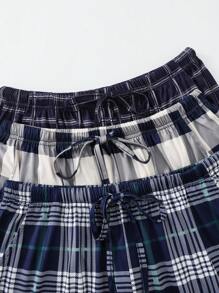 3 szt. męskich szortów w kratę do kolan, regulowany ściągacz, z kieszeniami, męska odzież wypoczynkowa i nocna