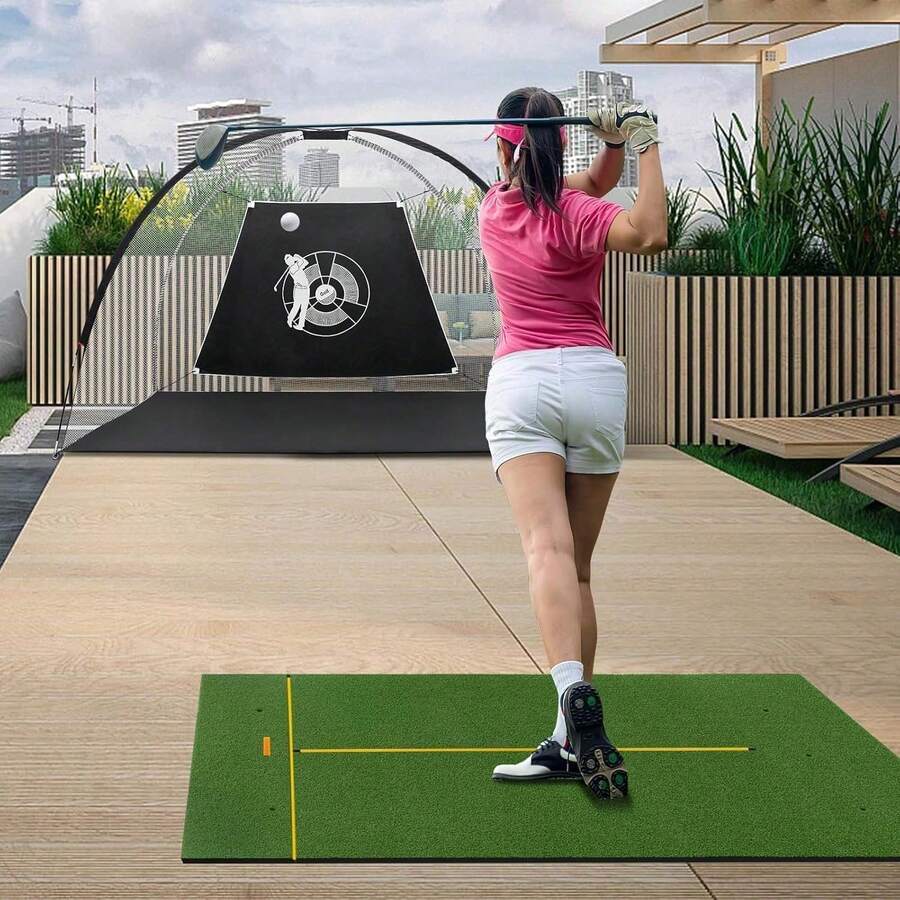 Golf Mat, Artificial Turf Golf Hitting Mat W/ 2 Alignment Sticks & 2 Rubber Tees, Thick Golf Practice Mat Training Aid For Backyard, Golf Chipping Swing Mat For Indoor/Outdoor - 5 x 4 ft  27 mm - View 1