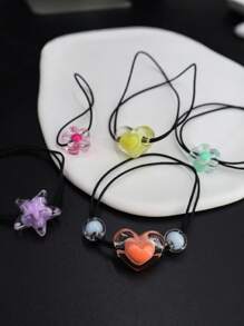 100pcs/Pack Assorted Flower, Heart, Star, Cube, Round Acrylic Beads With Hole, Suitable For DIY Bracelet, Necklace, Phone Chain, Hair Accessories, Jewelry, Handicrafts