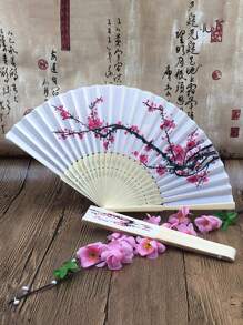 1pc/3pcs Chinese Style Ink Painting Plum Blossom Female Folding Fan Silk Fan Wedding Elegant Plum Blossom Silk Fan Summer Cooling,Beach,Travel