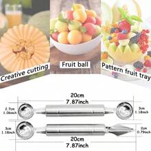 2pcs Double-Headed Metal Fruit Baller Spoon Multi-Use Fruits DIY Carving Tool For Watermelon Melon Pitaya Easy Scoop For Dessert