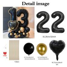 43pcs Black Number Column Balloon Set, Includes 32 Inch (81.28cm) Black Number Foil Balloons, Black & Metallic Gold Round Latex Balloons, Suitable For Anniversary, Birthday Decorations, Brides, Wedding Decor, Graduation, Festivals, Party Decor