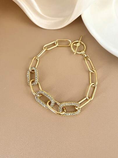 1 chiếc vòng tay chuỗi hình bầu dục đính đá pha lê vàng thanh lịch tối giản, phụ kiện trang sức, phù hợp cho phụ nữ đeo hàng ngày và lễ hội