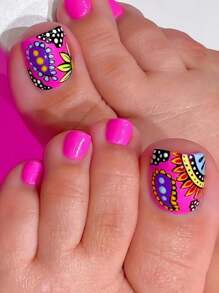 24pcs Glamorous Square Adhesive False Nail Strips, Multicolor