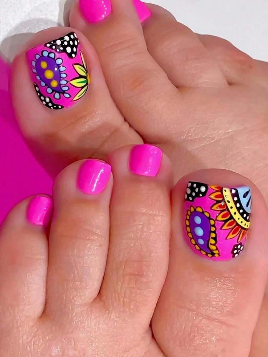 24pcs Glamorous Square Adhesive False Nail Strips, Multicolor