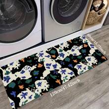 1 pieza Alfombra suave de cocina, Felpudo lavable antideslizante, Alfombra camino, Felpudo, Juego de alfombrillas de baño, sala de estar, lavandería, Alfombra de área, Decorativa apta para cocina, sala de estar, entrada, balcón, decoración del hogar, anti-suciedad, cafetería, bar, fiesta, regalo festivo, Alfombra de piso de dormitorio, Alfombra de baño, Decoración de habitación, Decoración de cocina, Diseño de reno en marco azul y blanco a rayas de fondo colorido