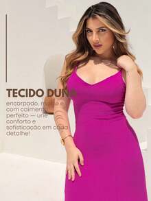 Long Plain Dress With Slit And Adjustable Straps For Wedding Party Bridesmaid Guest - 玫瑰紅 - 查看 4