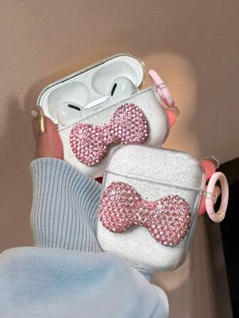 Bow-Knot 1pc Transparent Shiny Earphone Protective Case With Hanging Hook, Compatible With Apple 1/2, Pro, 3, Pro2 And Bluetooth Earphones