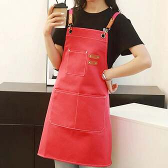 1pc Full Waterproof Oil Cloth Apron, Random Color, Suitable For Coffee Shops, Milk Tea Shops, Household Kitchen, Gardening And Work