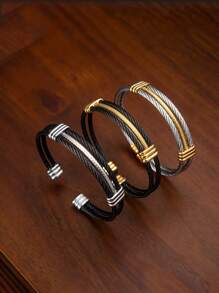 1 pieza Brazalete abierto de acero inoxidable, accesorio de estilo minimalista para hombres, adecuado para uso diario o como regalo para el novio