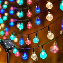 1pc Solar Crystal String Lights - 20/100/200 LED Fairy Lights With 8 Lighting Modes, Button Control Switch, Ideal Decorative Lights For Outdoor Wedding, Patio, Garden, Fence, Christmas And Halloween Parties