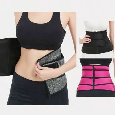 1Pc Men's & Women's Neoprene Waist Training Belt & Girdle, Zipper Open & Close Double Trip Strap For Greater Ease Of Use, Non-Rechargeable Sports Protection Belt, Hand And Machine Wash, Sauna Sweat Trim Belly Compression Belt, It Is Used For Protection In Gyms, Running And Hiking, For Shaping The Body In Daily Inner Wear, And For Long-Term Sitting Support For Office Workers.The Gray,Black And Rose Red