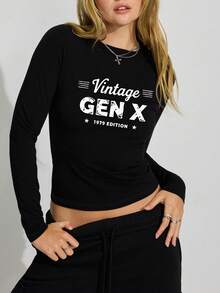 Ropa de moda vintage de manga larga para mujer Edición GEN X 1979 - Negro - Ver 1