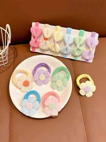 2PCS Girls Hair Ties With Floral Bow Decor, Pastel Candy Colors High Elasticity Hair Bands For Ponytails, Soft Terry Cloth Scrunchies|Hair Rings For Home, Travel, Party, Vacation Rubber Bands &Hair Accessories ,Colors Randombathroom Decor Summer