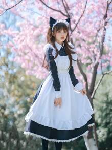 Uniforme de criada estilo lolita británico clásico, disfraz de camarero/a de anime/cómic para cosplay, café y Halloween