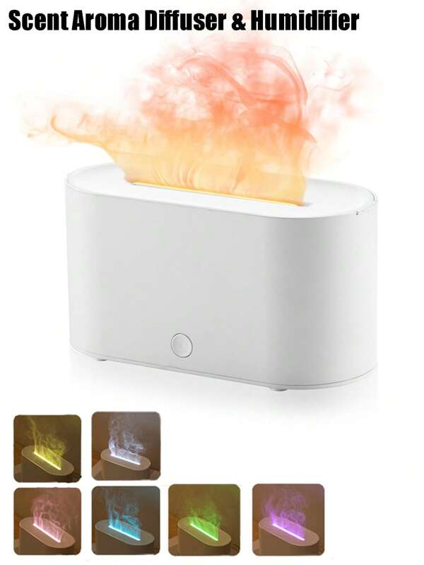 USB Ultra 7-Color Flame Humidifier, Flame Aroma Diffuser Household, Timer & Water Shortage Protection, Perfect For Office, Home, And Yoga Use, Ambient Night Light | Decorative Night Light | LED Light Feature, Scent Diffuser