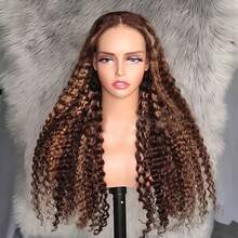 Put On And Go Glueless Wigs P4/27 Human Hair Pre Cut Deep Wave Lace Wigs Human Hair For Beginners 5x5 Closure Wigs For Women Highlight Human Hair Glueless Curly Human Hair Wig - S4/27 - 查看 2