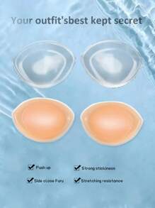 Transparent/Skin Tone Silicone Push Up Bra, Reusable Soft Breast Cup, Can Enhance The Bust Circumference Of Bras, Swimsuits, Bikinis, Help To Improve And Enhance Bust Circumference, Washable Silicone Material, Bra Accessories For Evening Dresses And Party Wear