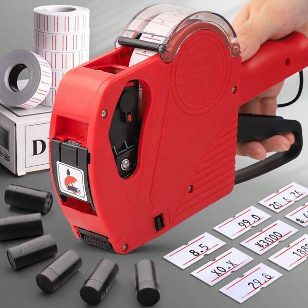 8-Digit Price Tag Gun, Includes 500 Sticker Labels And 1 Ink Refill, Pricing Gun Kit For Office, Retail Stores, Grocery Stores, And Organizing Labeled Digital Tags (Red),School Supplies,Back To School