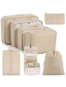 8 件旅行打包整理套装 - 涤纶行李打包袋，适用于衣服、内衣、鞋子、裤子、袜子、化妆品和旅行必需品，高效时尚的打包解决方案，配有洗衣袋和打包袋、鞋袋 - 旅行配件 - 随机印花，适合游轮、海滩度假、夏季旅行，适合男士和女士旅行包度假假期返校学校用品宿舍必备大学 - 彩色 - 查看 5