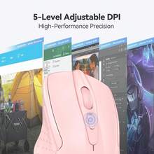 Tecknet Wireless Mouse, 2.4g Ergonomic Optical Mouse, Computer Mouse Laptop, PC, Computer, Chromebook, Notebook, 6 Buttons, 24 Months Battery Life, 2600 DPI, 5 Adjustment Levels - Różowy - Zobacz 5