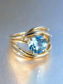 1 pieza Anillo de Cristal Azul - Anillo plateado en plata sólida para Mujeres, Joyería Elegante y Atemporal, Regalo de San Valentín/Cumpleaños, Accesorio Clásico de Uso Diario