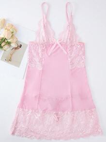 2pcs Set Women's Sexy Lace & Mesh Lingerie Sleepwear Nightgown Loungewear, For Everyday Robe & Intimate Occasions