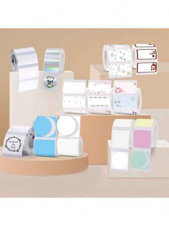 Marklife Papel térmico de etiquetas sensibles al color, blanco y de colores. Etiquetas láser redondas y cuadradas. Adecuado para modelos como M110/M120/P50, etc. Etiquetas térmicas sensibles autoadhesivas, multiusos para nombres, alimentos, ropa, oficina y hogar