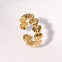 1pc Minimalist 18K Gold-Plated Shell Adjustable Stainless Steel Ring For Women, Daily Wear