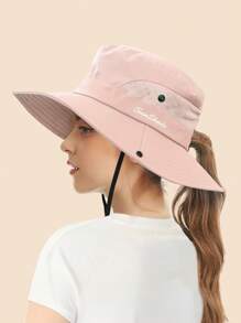 1PC Kid Sun Hats Wide Brim UV Protection Mesh Foldable Ponytail Bucket Fishing Hat Beach Cap For Fishing Hiking Gardening Outdoor