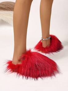 Women's Furry Slippers, Solid Color Animal Print, Sexy & Cute, Outdoor Fabric Faux Fur Splice, Girls Lovely Slippers For Holiday, Party, Home, Spring/Autumn/Winter