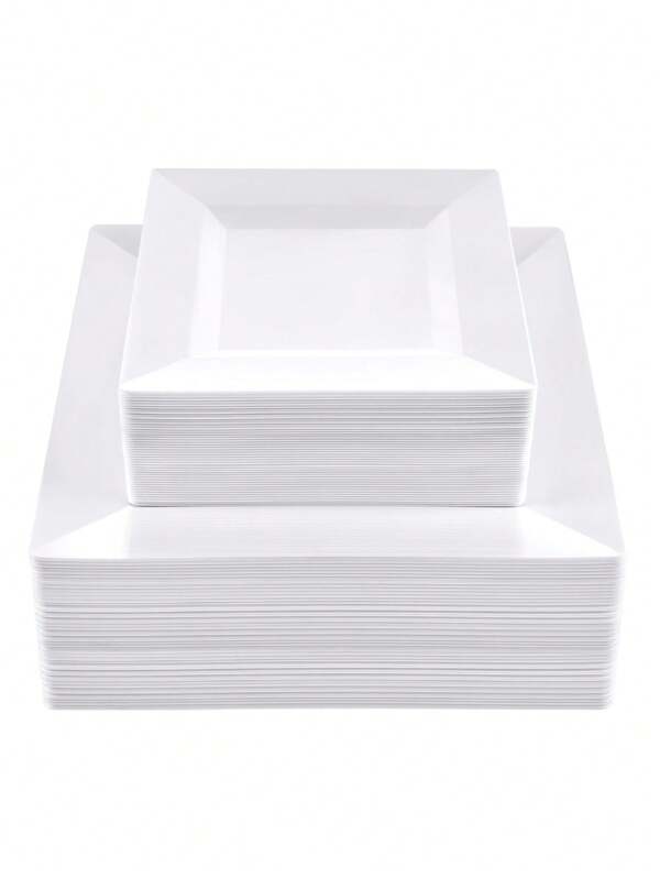 1 Set Of 25 Pieces Of Pure White Square 6.5-Inch/9.5-Inch Dinner Plates, Cute And Beautiful Dishes, Reusable And Easy To Clean. Perfect For Weddings And Birthday Parties, Family Gatherings, Outdoor Team Building And Other Occasions, Universal Serving Plates, School, Back To School Supplies, School Parties, Restaurants, Kitchens, Christmas Tableware, Can Be Given As Gifts To Relatives, Friends And Elders