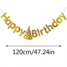 1pc 55.11" Birthday Party Banner, Gold & Silver - Paper Wreath Decor, Easy Hanging, Indoor/Outdoor Decoration Suitable For Garden, Fence, Balcony Celebration