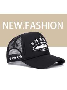 1pc Y2K Style Women's Embroidered 5-Pointed Star Sponge Drawstring Mesh Baseball Cap, Adjustable, Casual Outdoor Sun Hat For Spring/Autumn Travel, Beach, Suitable For Men Y2K Fashion Youth Cap