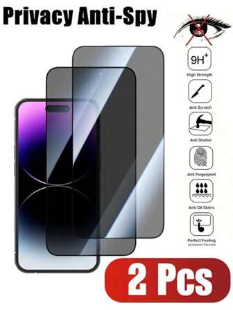 2 unidades Protectores de pantalla de vidrio templado de 9H, compatible con iPhone 16/16 Plus/16 Pro/16 Pro Max/15/14/13/12/11/8/6, que ofrecen protección de privacidad de cobertura completa, resistente a arañazos, huellas dactilares y aceite, con superficie lisa, protección de privacidad invisible, fácil instalación y sin burbujas. Regalo ideal para cumpleaños, familia y amigos.