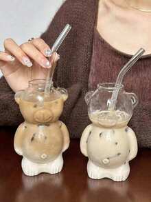Celebrity Restaurant Little Bear Cup Coffee Cup, Cute Cartoon Glass Cup, Creative Water Cup, Juice Cup, Milk Tea Cup, Birthday Gift Designed For Girls, Creative And Attractive