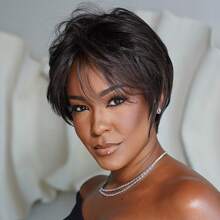 Fashion Chic Pixie Cut Wig Human Hair With Bangs For Women 5 Inch Brazilian Remy Human Hair Natural Look Short Straight Pixie Cut Wigs Glueless Full Machine Made Wig Perfect For Daily Wear And Parties