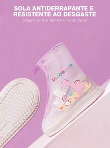 Freedom 1 par de cubiertas de botas de lluvia de PVC para niños, con diseño de dinosaurio de dibujos animados, cubrecalzado impermeable con cordón frontal, cubierta de zapatos reutilizable antideslizante para exteriores, para la escuela, oficina, hogar, viajes, útiles escolares