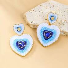 1 Pair Multi-Layer Heart Shaped Colorblock Fashion Earrings For Women