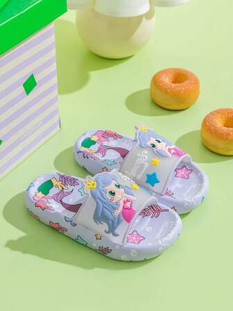 一双2025夏季儿童可爱卡通紫色美人鱼凉拖鞋室内外休闲舒适防滑软底居家拖鞋