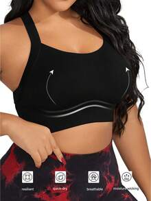 This Two-Piece Set Is A Plus-Size Women's Cross-Shoulder Strap Sports Two-Piece Set That Shapes And Lifts The Chest, Tightens The Abdomen And Tightens The Waist, Creating A Beautiful Curve - 黑色+黑色 - 查看 5