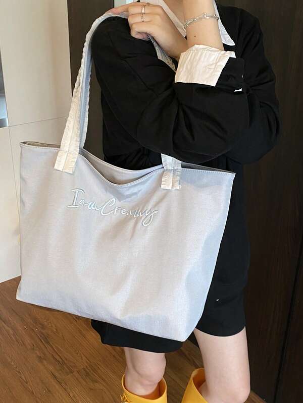 Borsa a tracolla in tela da donna alla moda 2025 - Borsa a spalla oversize minimalista con stampa a caratteri per lo shopping, borsa shopper in tela di grande capacità per donne - Borsa a tracolla con motivo a lettera per uso quotidiano, stile college