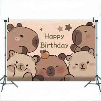 Cute Capybara Birthday Party Backdrop - Adorable Animal Theme Decor With "Happy Birthday" Text, Suitable For Bedroom, Living Room Or Party Props, Pastel Color Background. Perfect For Celebration Events And Photos, Birthday Party Decoration