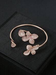 1 Set mit 2 verstellbaren Zirkonia-verzierten Armband und Ring Set, modisch und kreativ, geeignet für Partys, Hochzeiten und Anlässe