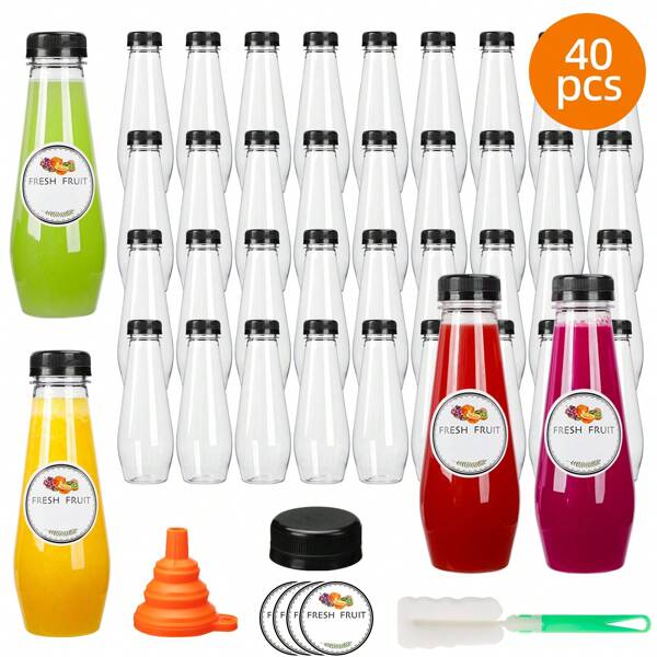 Tomnk 40/80pcs 12oz Juice Bottles, Empty Plastic Juicing Bottles With Caps, Cone Reusable Clear Bulk Beverage Containers For Juicing, Drinking, Milkshake, Tea And Other Beverages, Party Storage