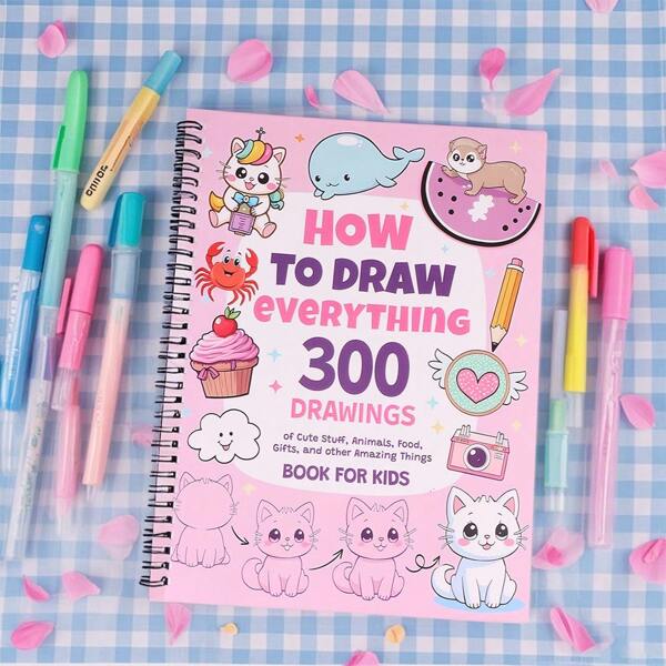 1PC How To Draw Everything: 300 Drawings Of Cute Stuff, Animals, Food, Gifts, And Other Amazing Things Book For Kids,Back To School,School Supplies