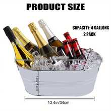 2 Pack Galvanized Tub 4 Gallon Ice Bucket With 2 Ice Scoops For Parties Metal Beverage Buckets With Handles Wine Beer Champagne Vintage Buckets For Cocktails Mimosa Bar Supplies - 銀色 - 查看 4